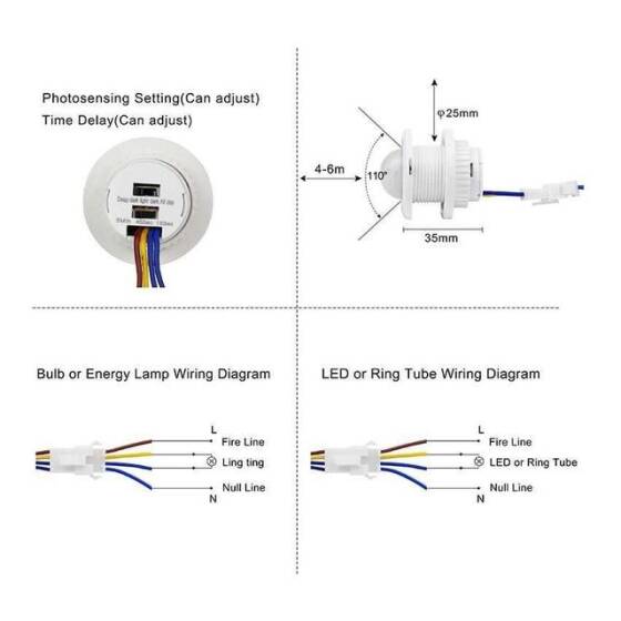 220V Hareket Pır Sensörü - Otomatik Lamba Sensörü - 4