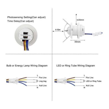 220V Hareket Pır Sensörü - Otomatik Lamba Sensörü - 4