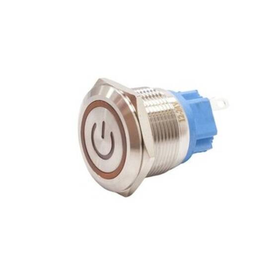 22B-P1Z-EC 22mm Düz Anahtarlı Işıklı Power Metal Buton - Sarı - 1