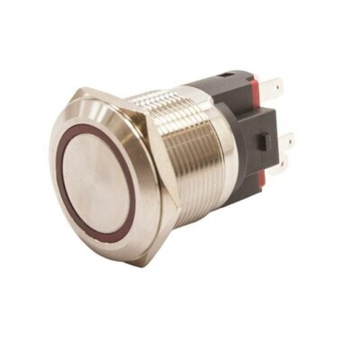 22E-P1-E 22mm Düz Yaylı Işıklı Metal Buton - Kırmızı - Görsu Elektronik