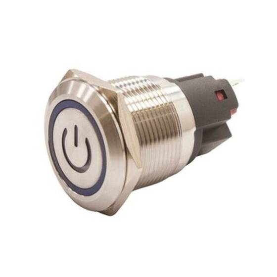 22E-P1Z-EC 22mm Düz Anahtarlı Işıklı Power Metal Buton - Mavi - 1