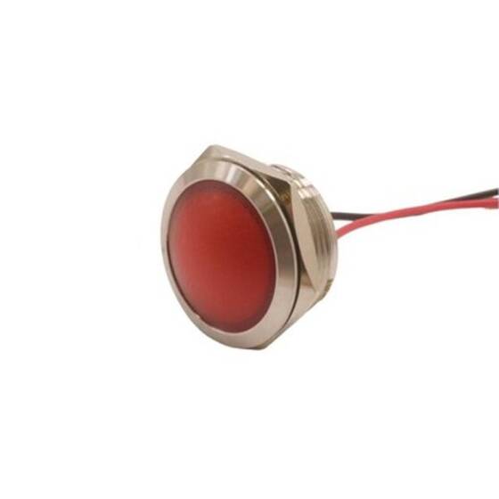 22L-P1 22mm 12-24V Kablolu Metal Sinyal Lambası - Kırmızı - 1