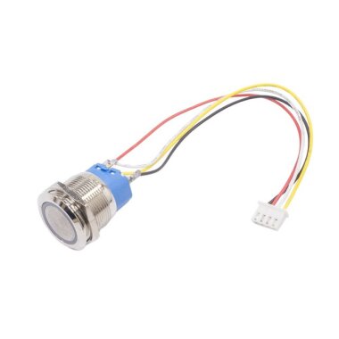 22mm Düz Yaylı Mavi Işıklı Metal Buton - Kablolu - 2