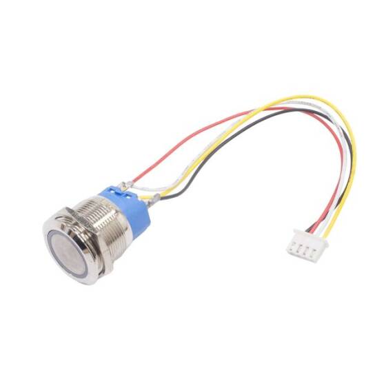 22mm Düz Yaylı Mavi Işıklı Metal Buton - Kablolu - 2