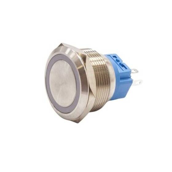 25B-P1-E 25mm Düz Yaylı Işıklı Metal Buton - Beyaz - 1