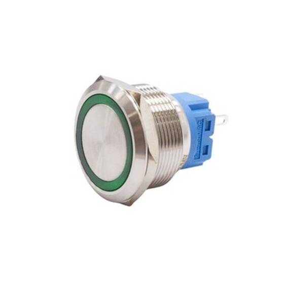 25B-P1-E 25mm Düz Yaylı Işıklı Metal Buton - Yeşil - 1