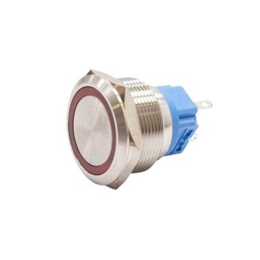 25B-P1Z-E 25mm Düz Anahtarlı Işıklı Metal Buton - Kırmızı - Görsu Elektronik