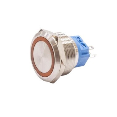 25B-P1Z-E 25mm Düz Anahtarlı Işıklı Metal Buton - Sarı - Görsu Elektronik