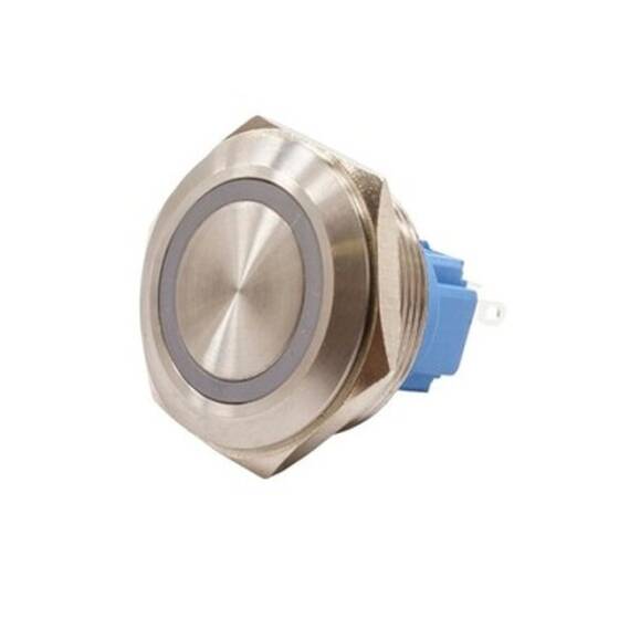 28B-P1-E 28mm Düz Yaylı Işıklı Metal Buton - Beyaz - 1