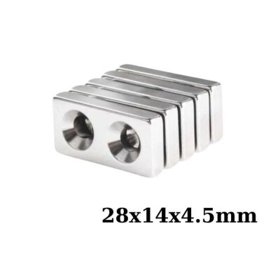 28x14x4.5-5mm Çift Havşa Delikli Neodyum Güçlü Mıknatıs - Neodim Magnet - Görsu Elektronik