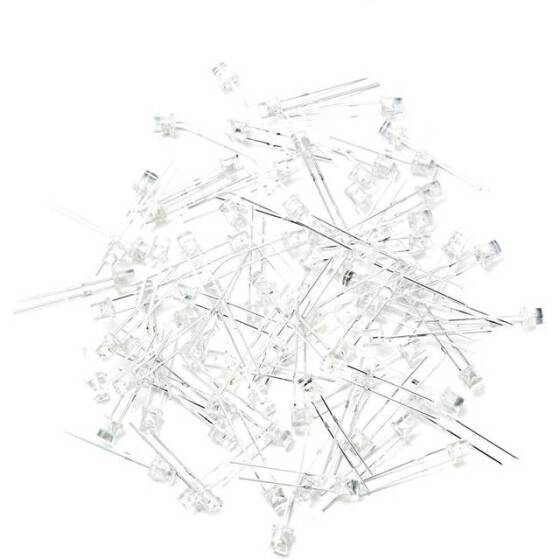 2V 20mA 3mm Şeffaf Kırmızı Led 18mm Bacak Uzunluğu - 5