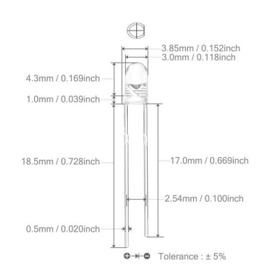 2V 20mA 3mm Şeffaf Kırmızı+Mavi Çift Renk Led CA 28mm Bacak Uzunluğu - 2