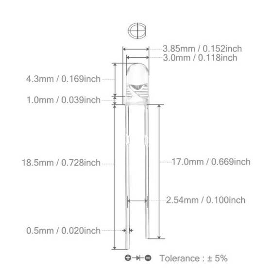 2V 20mA 3mm Şeffaf Kırmızı+Mavi Çift Renk Led CA 28mm Bacak Uzunluğu - 2
