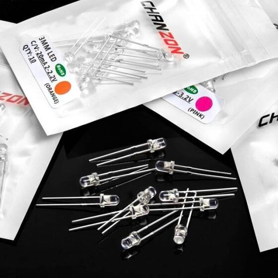 2V 20mA 3mm Şeffaf Kırmızı+Mavi Çift Renk Led CA 28mm Bacak Uzunluğu - 5