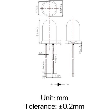 2V 20mA 5mm Şeffaf Kırmızı+Sarı Çift Renk Led CA 28mm Bacak Uzunluğu - 4