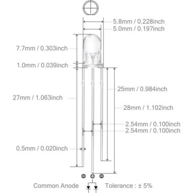 2V 20mA 5mm Şeffaf Yeşil Led 18mm Bacaklı - 4