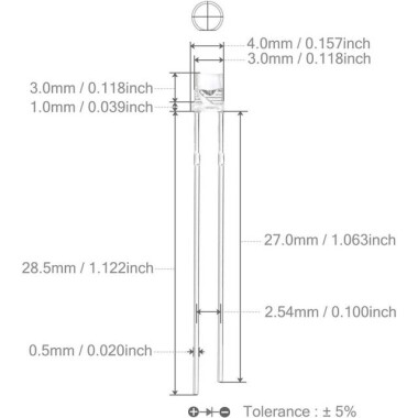 30-40V 3mm Sarı LED 20cm Kablolu - 3