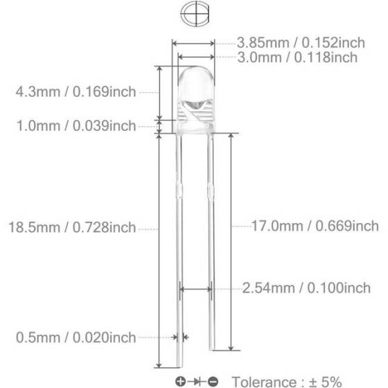 30-40V 3mm Şeffaf Mor LED 20cm Kablolu - 3