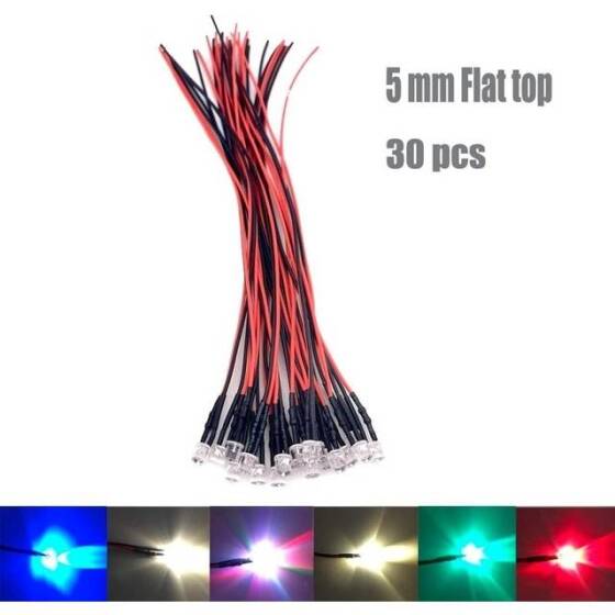 30-40V 3mm Şeffaf Sarı LED 20cm Kablolu - 3