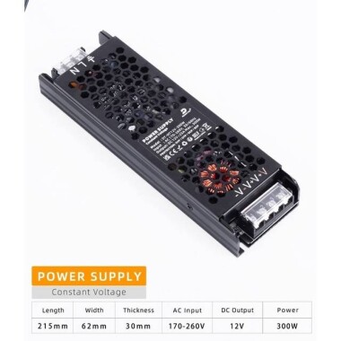 300W 12V 25A Ultra İnce Led Fansız Özel Güç Kaynağı - 3