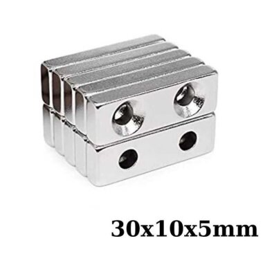30x10x5-5mm Çift Havşa Delikli Neodyum Güçlü Mıknatıs - Neodim Magnet - Görsu Elektronik