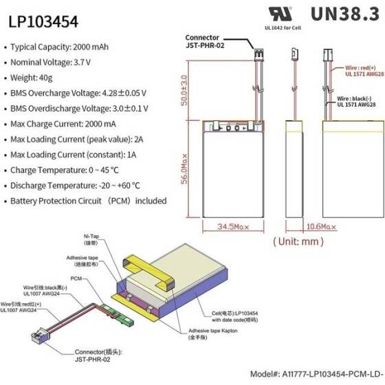 351015 500MAH 3.7V Lityum Şarj Edilebilir Pil Boyutu: 3.5x10x15mm - 2