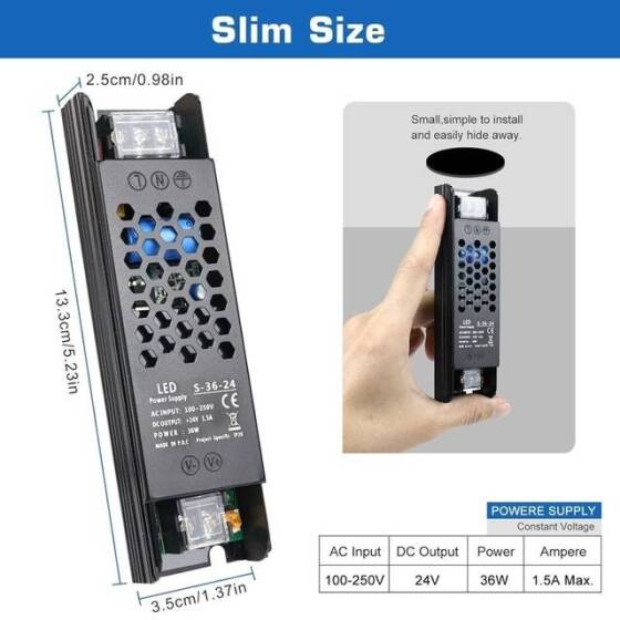36W 24V 1.5A Ultra İnce Şerit Güç Kaynağı - 2