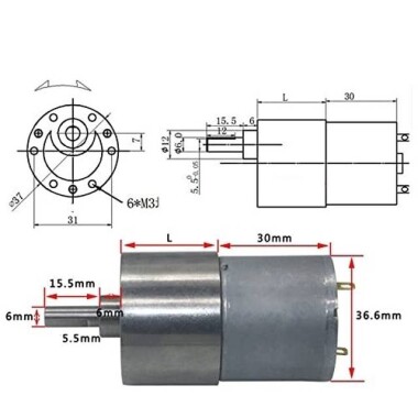 37GB-3530 DC 12V 600RPM Redüktörlü Motor - 5