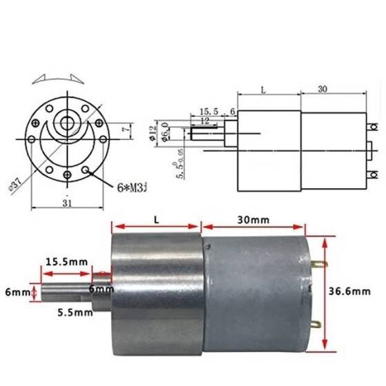 37GB-3530 DC 12V 600RPM Redüktörlü Motor - 5
