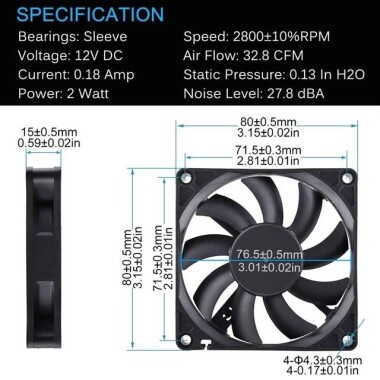 3F-85 8cm Şasi Hız Kilitlemeli Fan-Kavisli Kanat Tasarımı-Sessiz Hava Hacmi-Şasi Havalandırmasını Artırmak İçin Boyut:80x80x25mm - 2