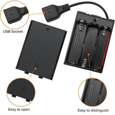3'lü AAA Pil Yuvası-Anahtarlı ve Usb Fişli - 4