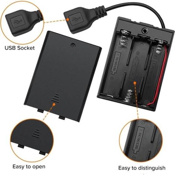 3'lü AAA Pil Yuvası-Anahtarlı ve Usb Fişli - 4