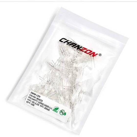 3V 20mA 3mm Beyaz Led 18mm Bacak Uzunluğu - 5