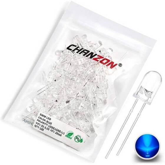 3V 20mA 5mm Şeffaf Mavi Mantar Led 28mm Bacak Uzunluğu - 1