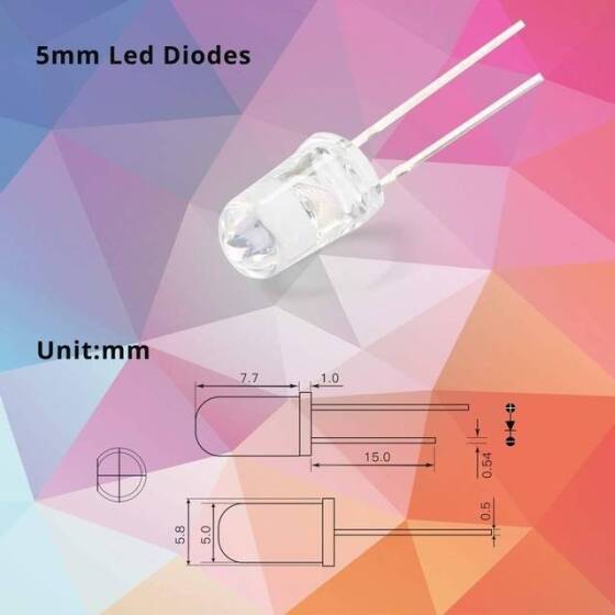 3V 20mA 5mm Yeşil Düz Led 28mm Bacak Uzunluğu - 3