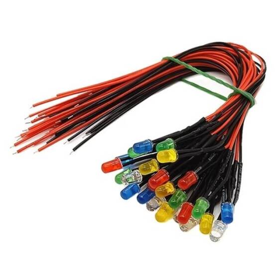 3V 5mm Şeffaf Buz Mavisi LED 20cm Kablolu - 1