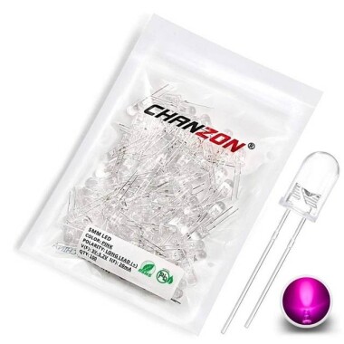 3V 5mm Şeffaf Pembe LED 20cm Kablolu - 1