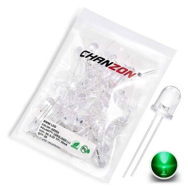 3V 8mm Şeffaf Yeşil LED 20cm Kablolu - 1