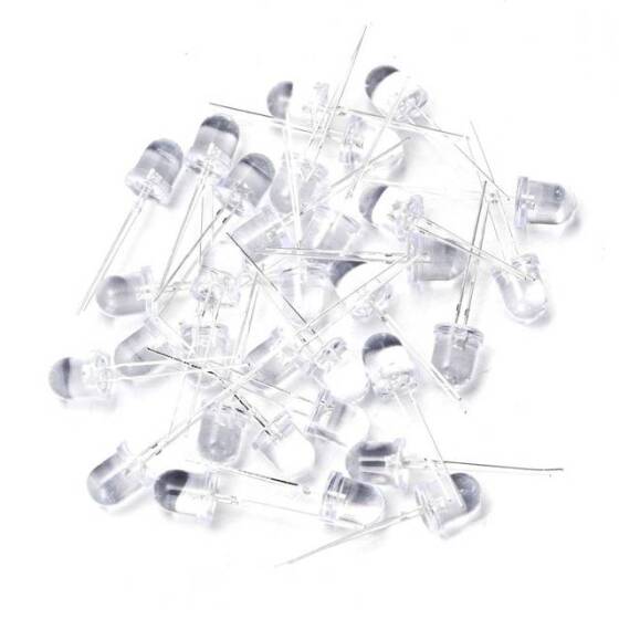 3V 8mm Şeffaf Yeşil LED 20cm Kablolu - 5