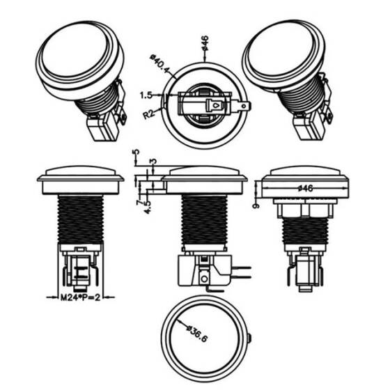 46mm 12V Düz Işıklı Oyun Makinesi Butonu - Beyaz - 4