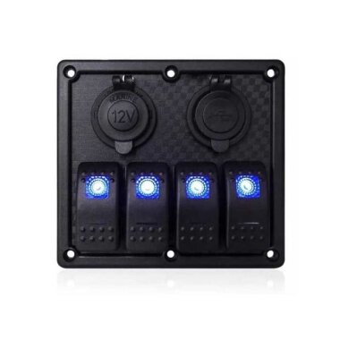 4'lü ON-OFF Işıklı Anahtar Switch Panel 2x5V USB ve Çakmaklık Çıkışlı - Görsu Elektronik