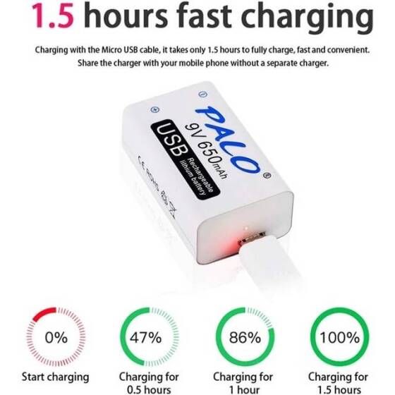 4PCS 9V 650MAH Usb Şarj Edilebilir Lityum Pil-Usb Kablosu Dahil - 2
