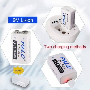4PCS 9V 650MAH Usb Şarj Edilebilir Lityum Pil-Usb Kablosu Dahil - 5