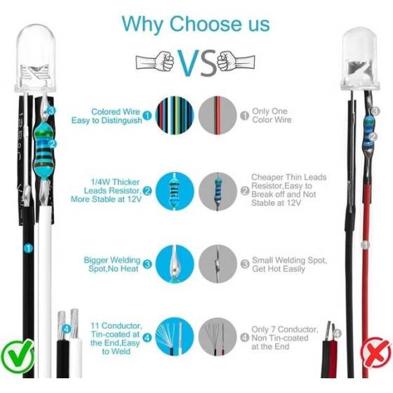 5-9V 5mm Beyaz LED 20cm Kablolu - 2