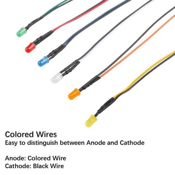 5-9V 5mm Sarı LED 20cm Kablolu - 3