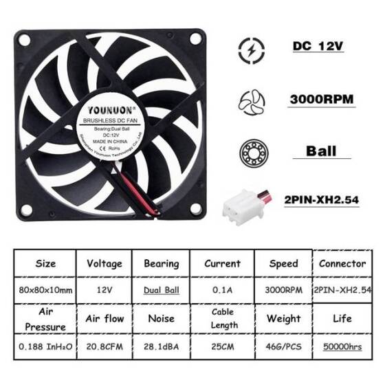 5V DC 8010 USB'li Yağ İçeren Fan Boyutu:80x80x10mm - 2