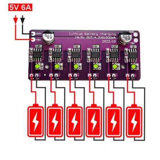 6-Kanal Bağımsız 4.2V 18650 Pil Şarj Devresi - 3