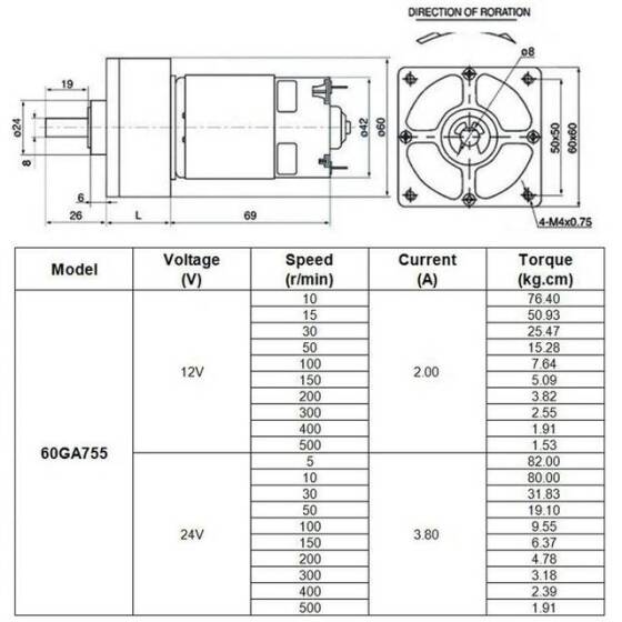 60GA775 DC 12V 100RPM DC Redüktörlü Motor - 3