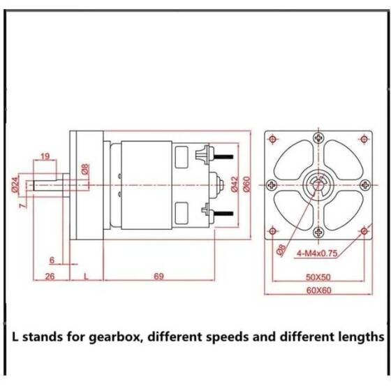 60GA775 DC 12V 50RPM DC Redüktörlü Motor - 3