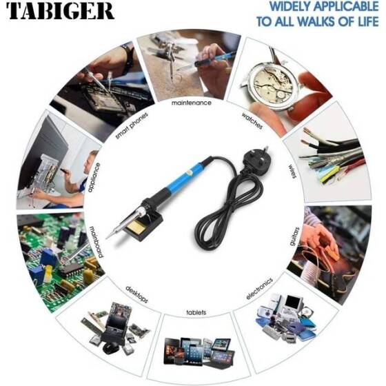 60W Ayarlanabilir Sıcaklık Havya 5 adet Havya Ucu Dahil UK Fişli Yüksek Kalite - 3